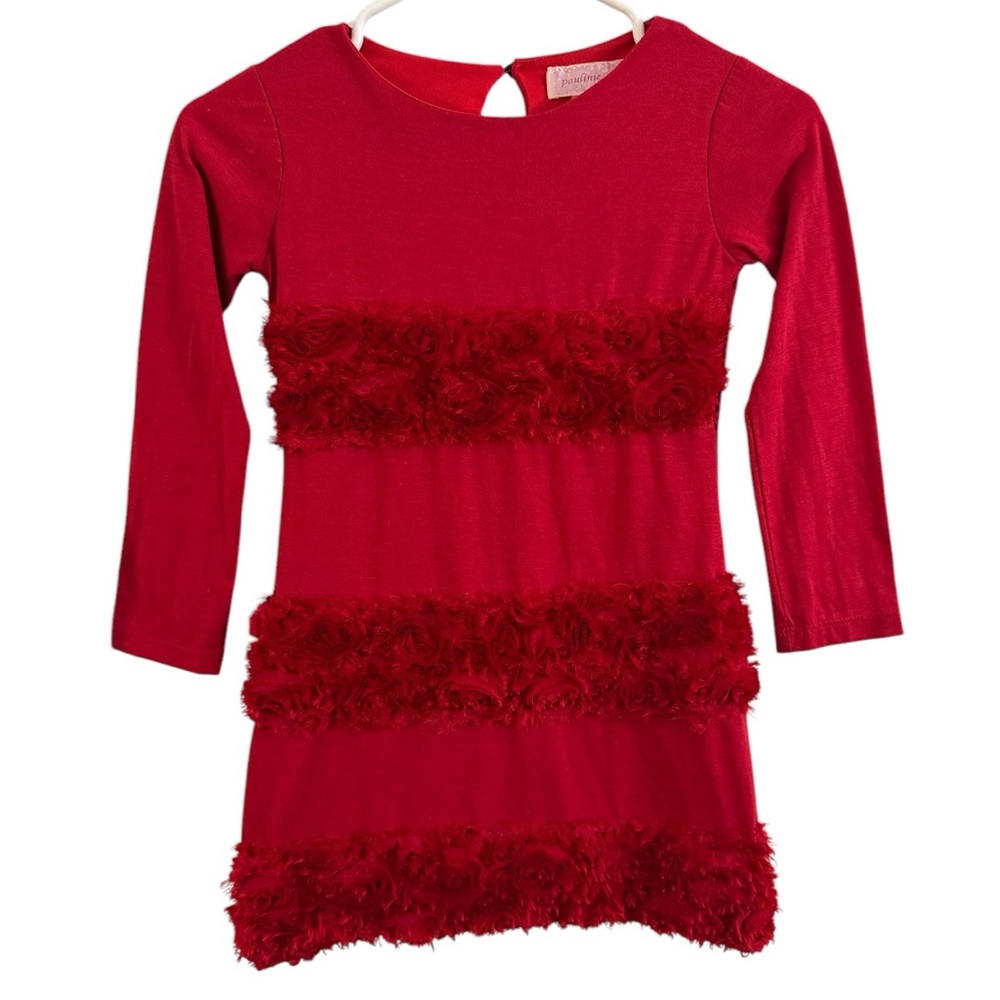 Paulinie Collection Elegant Red Kids Dress w/Rosette Designing - Size 7/8!